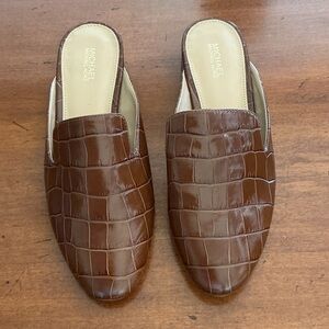 Michael Kors Croc-Embossed Leather Slide Mules in Brown